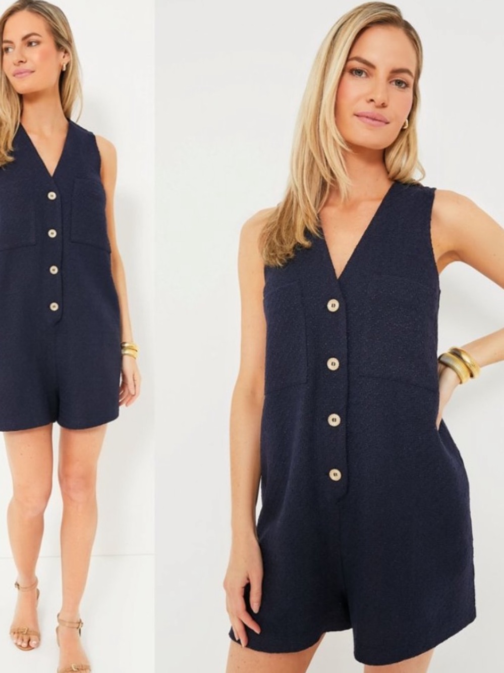 Pomander Place Navy Textured Myla Romper Size L